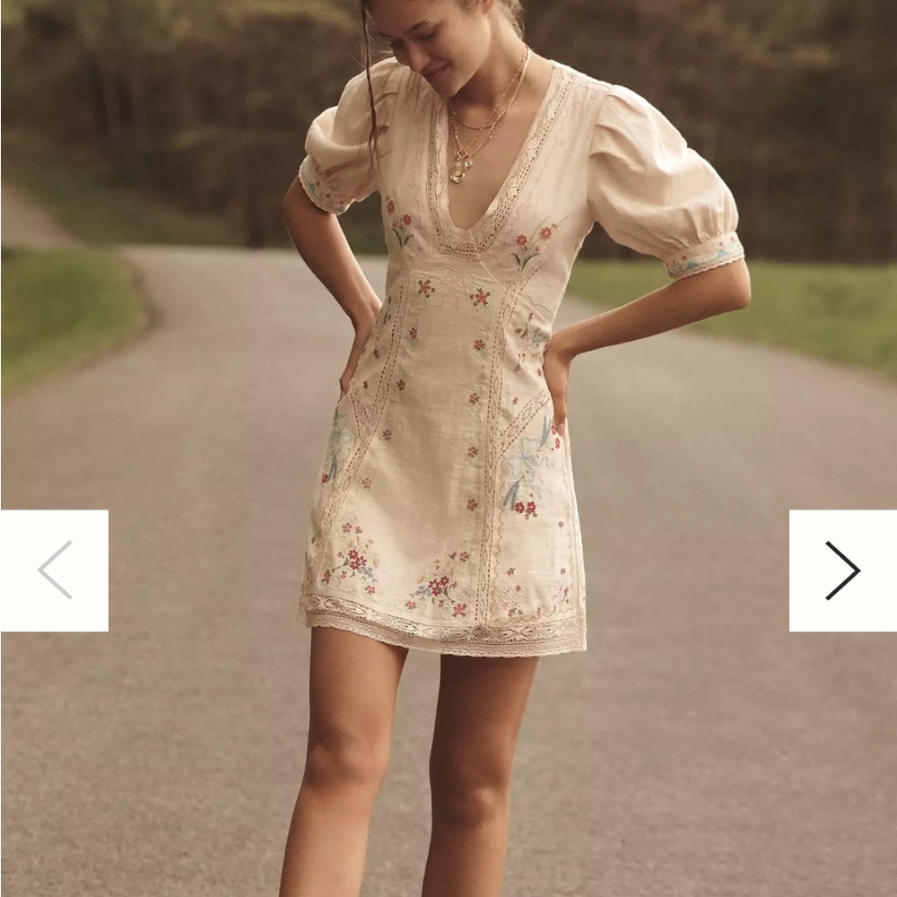 Anthropologie Cream Floral Mini Dress